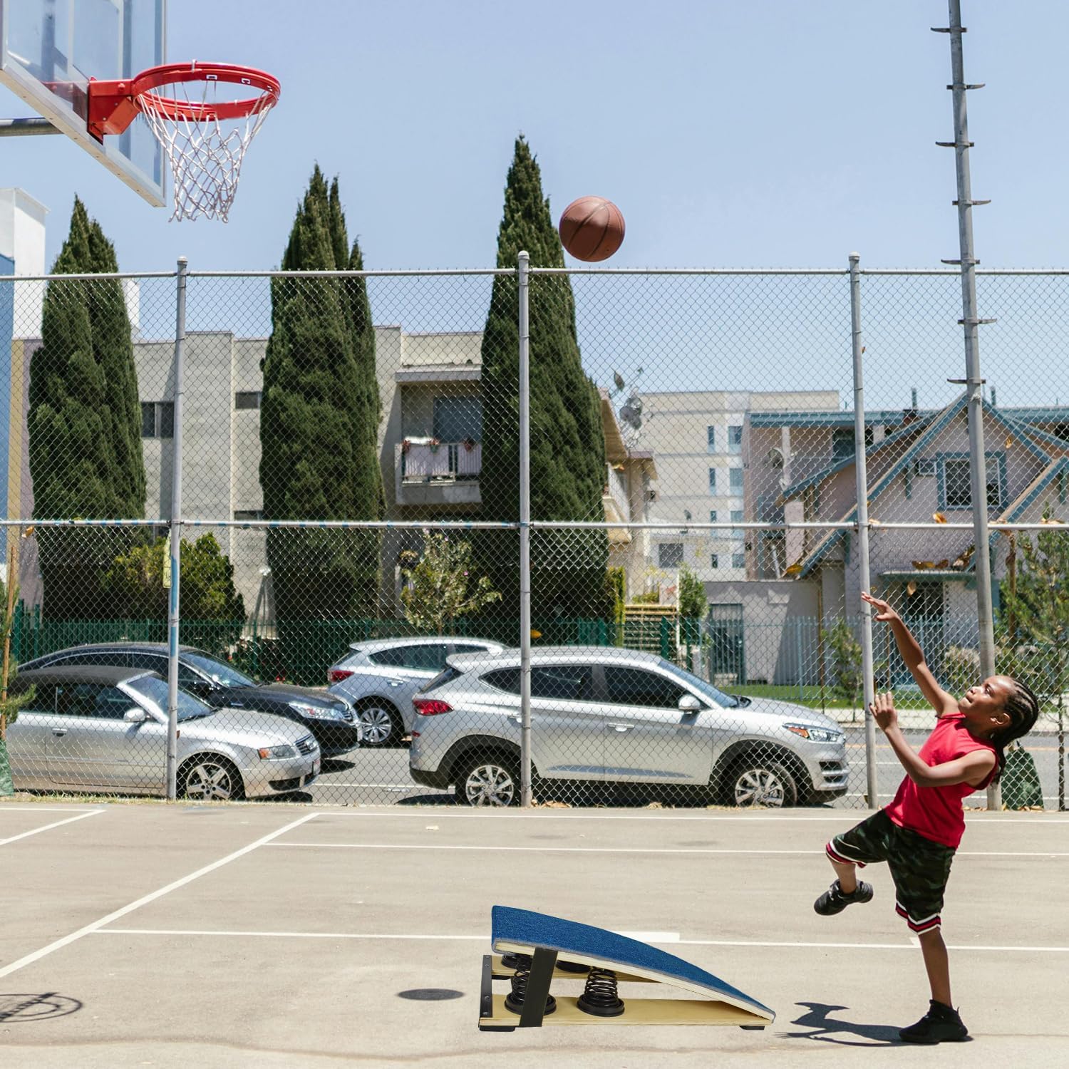 Blue Spring Assisted Springboard Spring Boards for Children Wooden Spring Pedal Elastic Board for Athletics Training