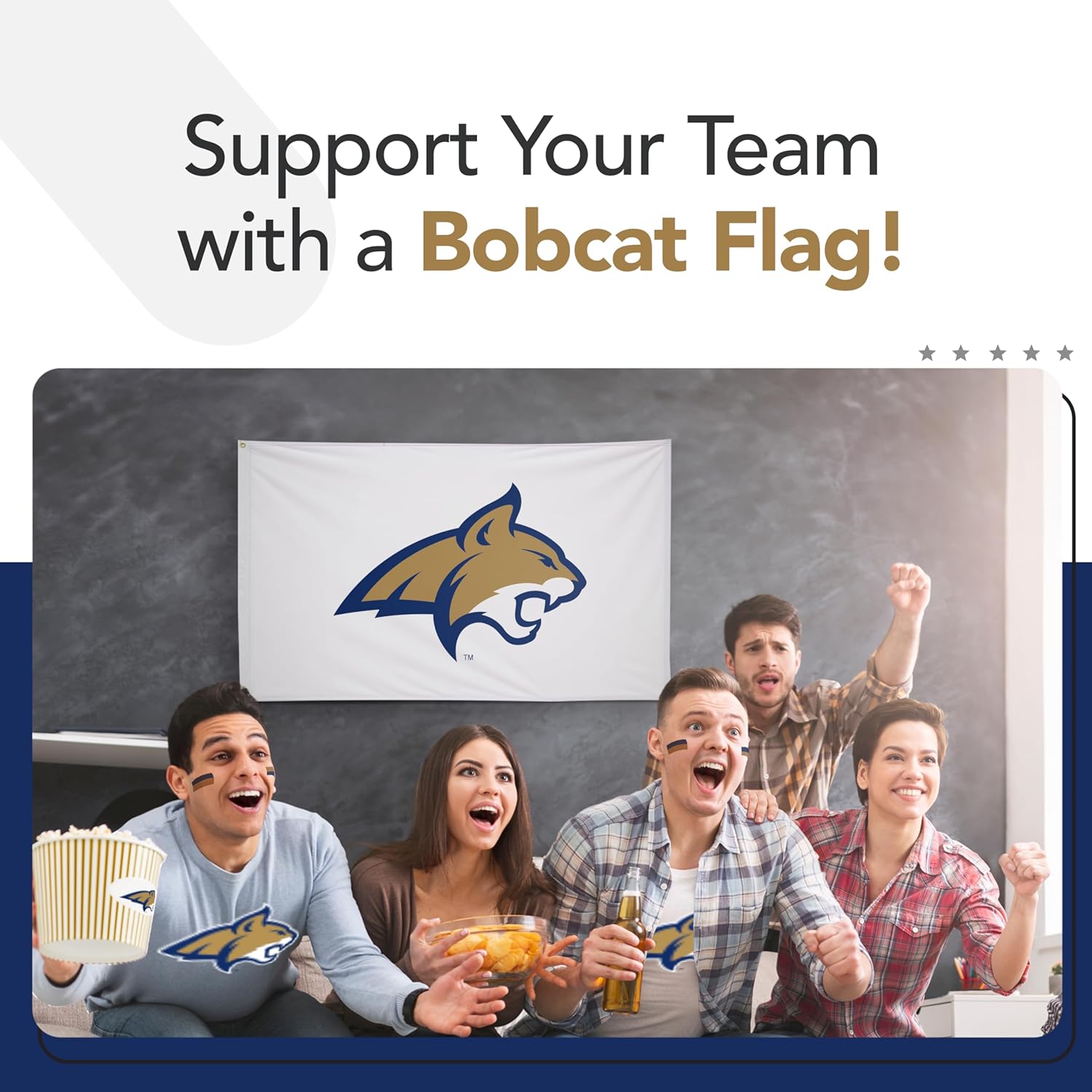 Montana State Bobcats College Sports Printed Flag - NCAA Licensed - Nylon - School Banner (White, Gold, Blue) (3' x 5') - Image 4