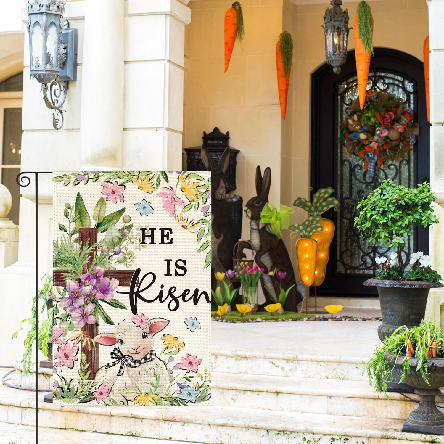 AVOIN colorlife He Is Risen Easter Garden Flag 12x18 Inch Double Sided Outside, Lamb Flowers Cross Yard Outdoor Decoration - Image 2