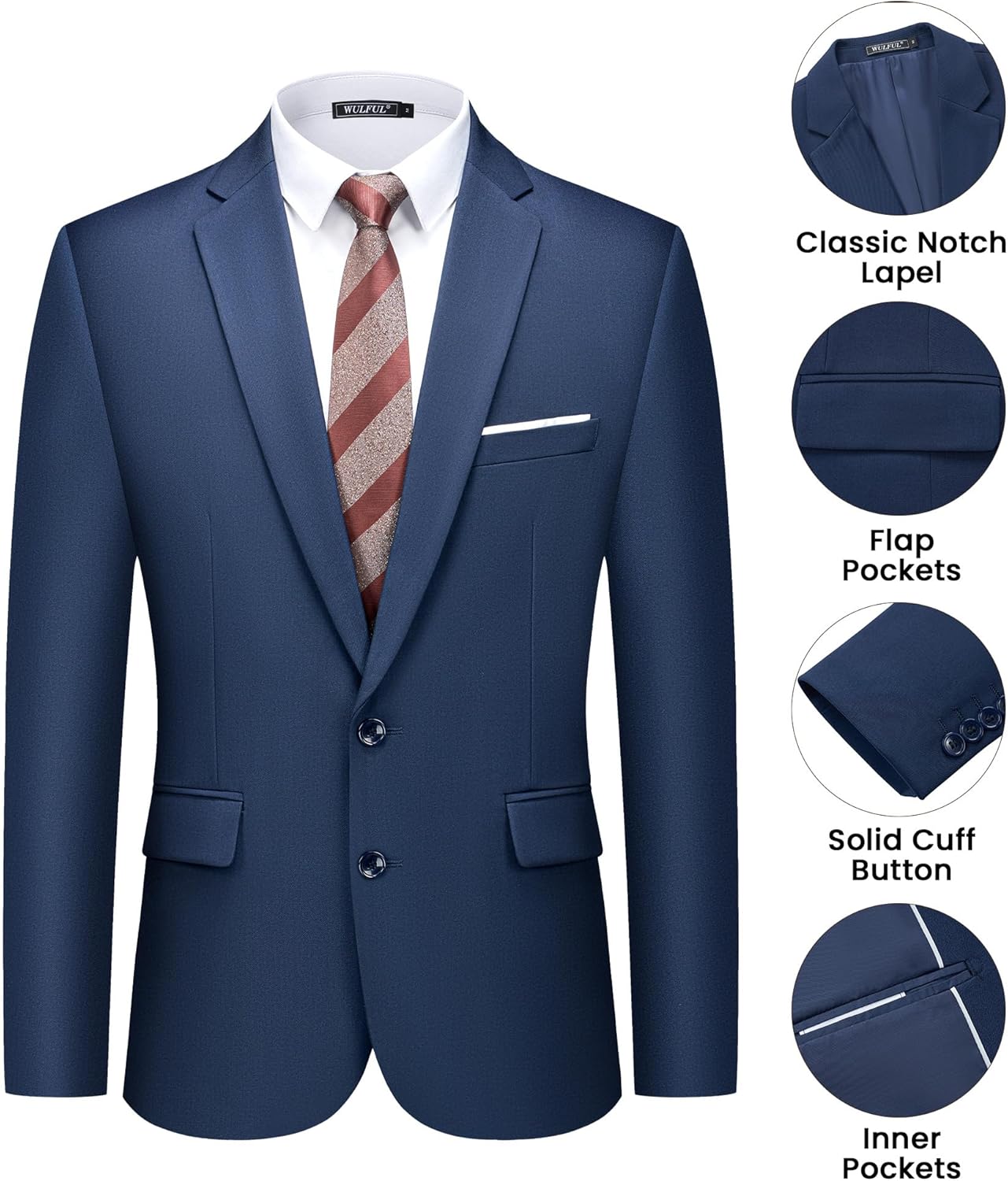 WULFUL Men's 2 Piece Suits Slim Fit Two Button Blazer Jacket Pants Set for Party,Wedding and Business - Image 6