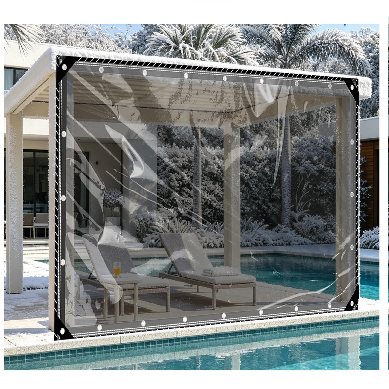 CAQXAQP Heavy Duty Clear Black Tarpaulin – Transparent PVC Waterproof & UV Resistant, Reinforced Eyelets, Custom Size & zipper for Garden, Patio Gazebo, Greenhouse Cover
