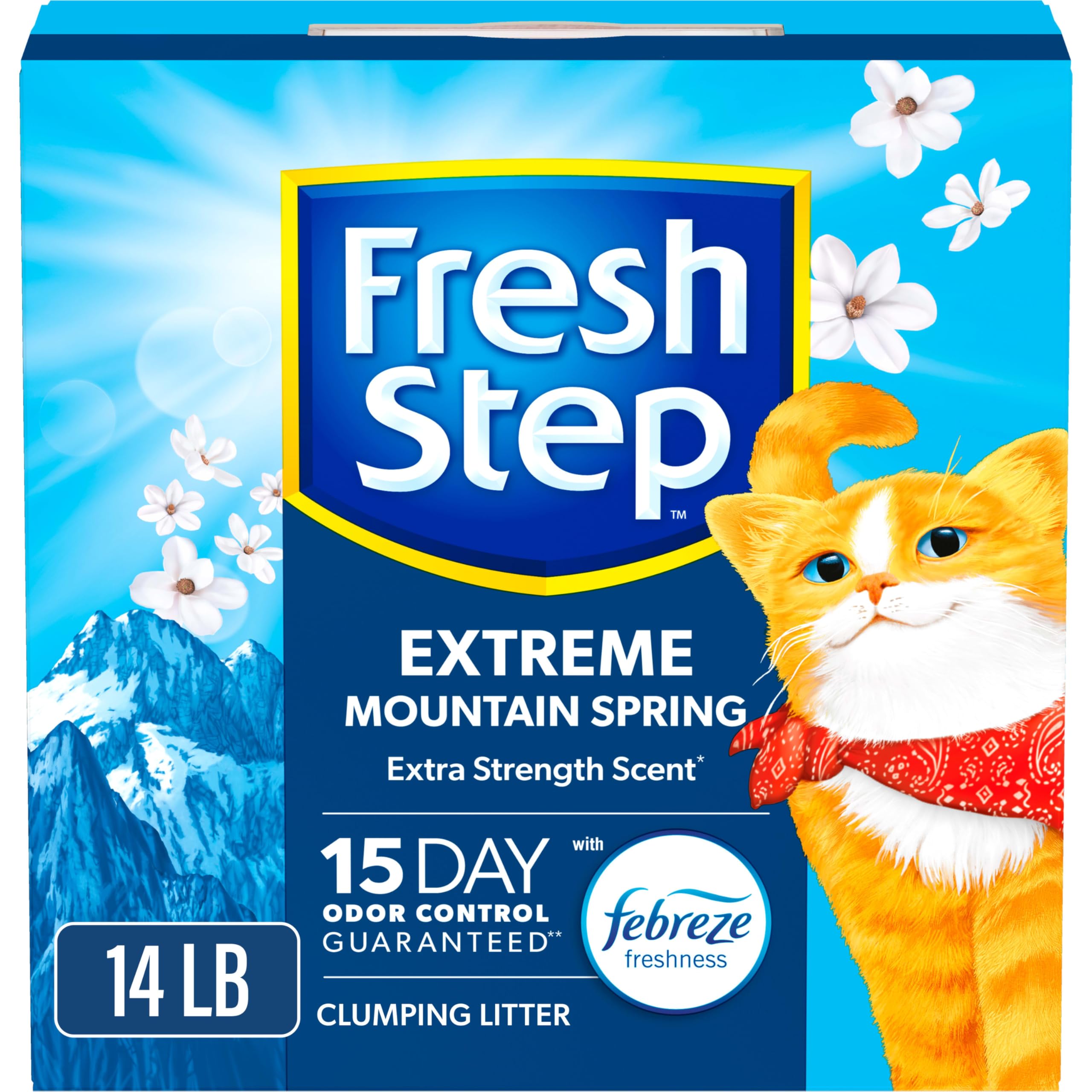 Fresh Step Extreme Clumping Litter With Febreze Freshness, Mountain Spring Scent Clumping Cat Litter With Guaranteed Odor Control, 14 lb. Box