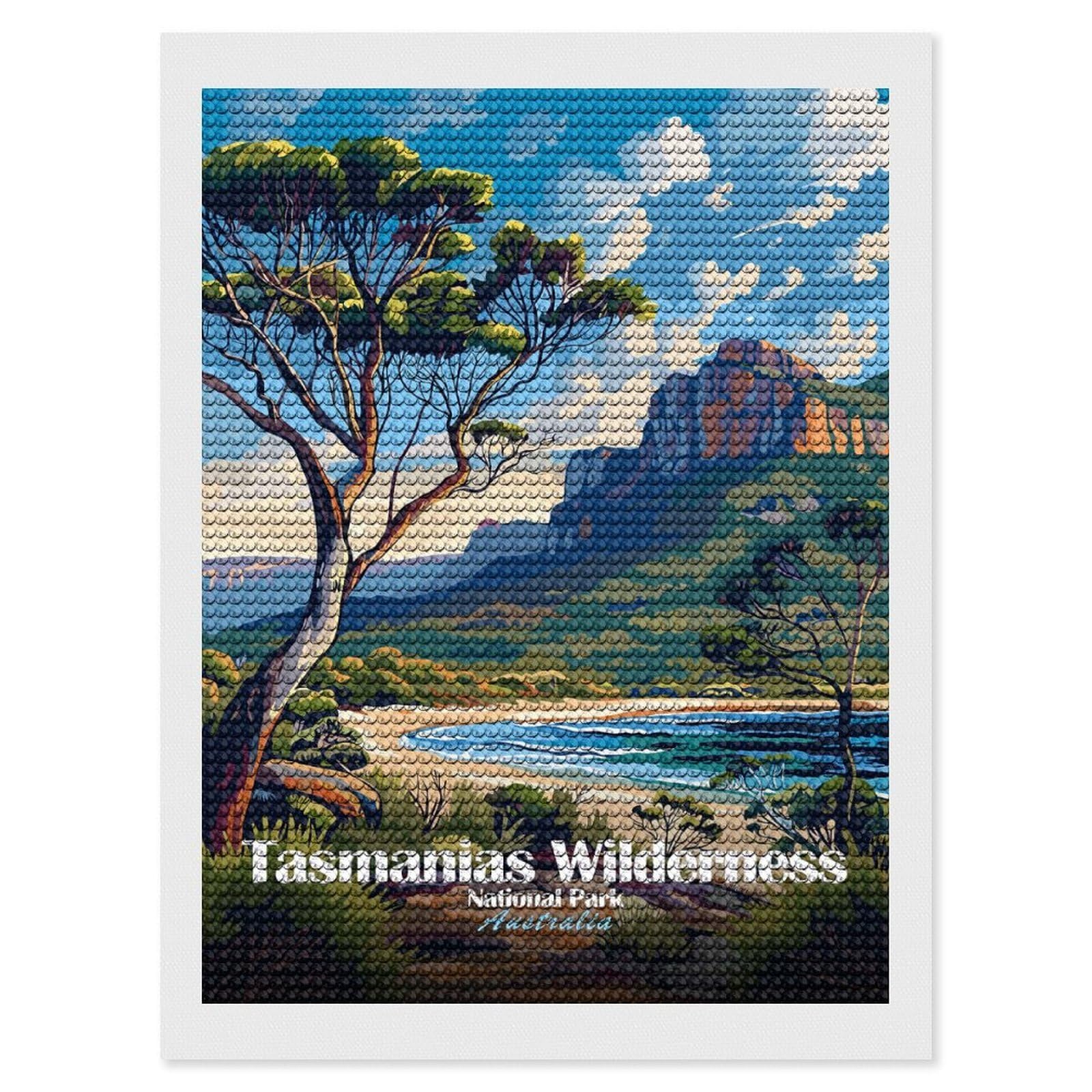 Junmoney Tasmanian Wilderness National Park Australia Diamond Art Kit 12"x16", Modern Decor, for Adults, Printed Canvas, Holiday Gift Idea, Fun Craft Experience