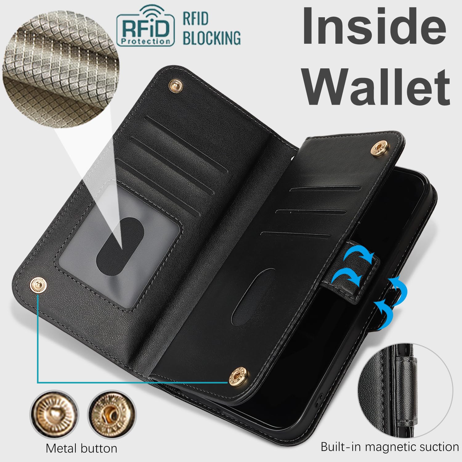 SailorTech for iPhone 13 Pro Max Phone Case Wallet with Card Holder for Women iPhone 13 Pro Max Wallet Case with Credit Card Slots Flip Case Zipper Shockproof Case for Men - Image 4