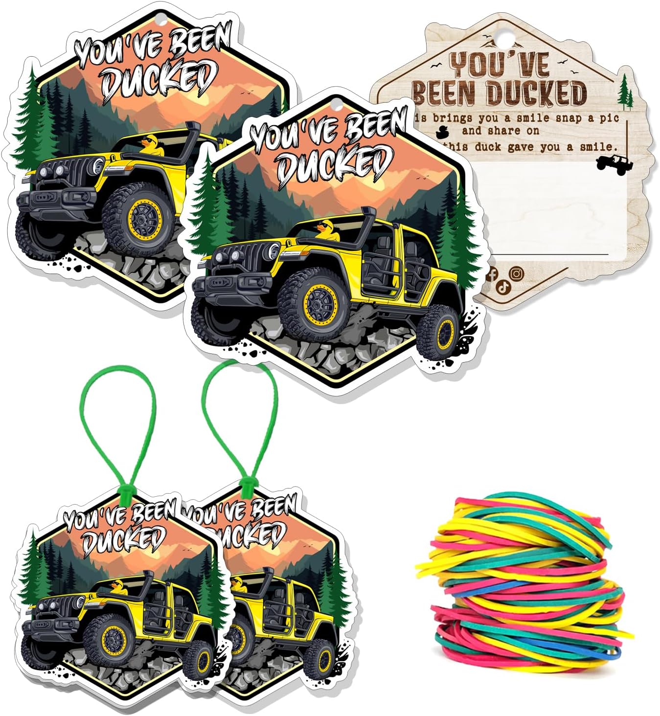 You've Been Ducked Game Cards, Funny Duck Tags with Hole & Rubber Bands, Rubber Duck Car Prank Accessories, SUV Design, 50 Pack
