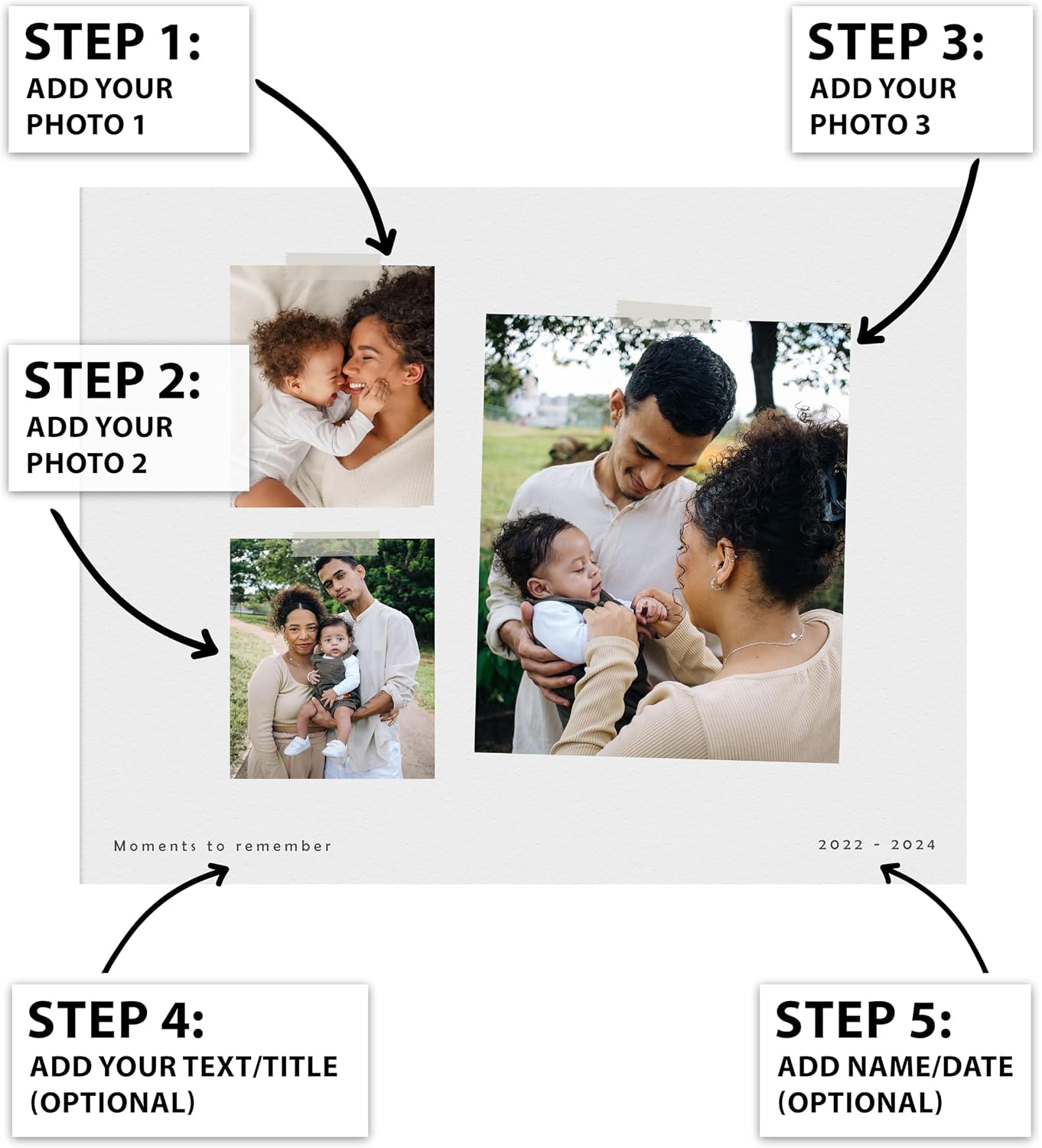 Poster Master Personalized Moments To Remember Print, Customized Pictures on Collage Poster and Canvas, Family Love Art, Gift for Parents, Children, Available in 8x10 to 30x40