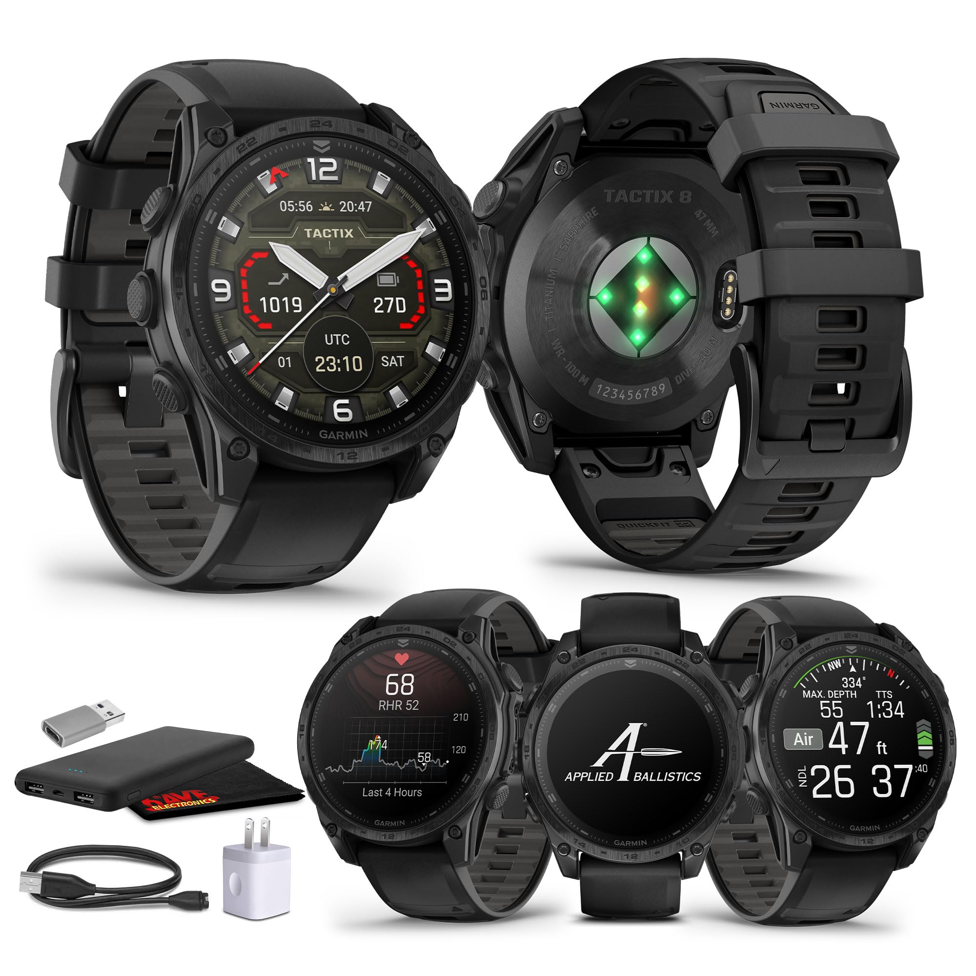GarminTactix 8 47mm AMOLED Display Smart Watch, Built-in Flashlight, 16 Days Battery Life, Premium Tactical GPS Smartwatch, Includes Applied Ballistics Ultralight Solver Bundle