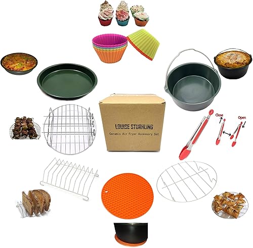 Juego de 8 accesorios para freidora de aire de cerámica saludable, sin BPA y sin teflón, apto para lavavajillas, compatible con todas las freidoras