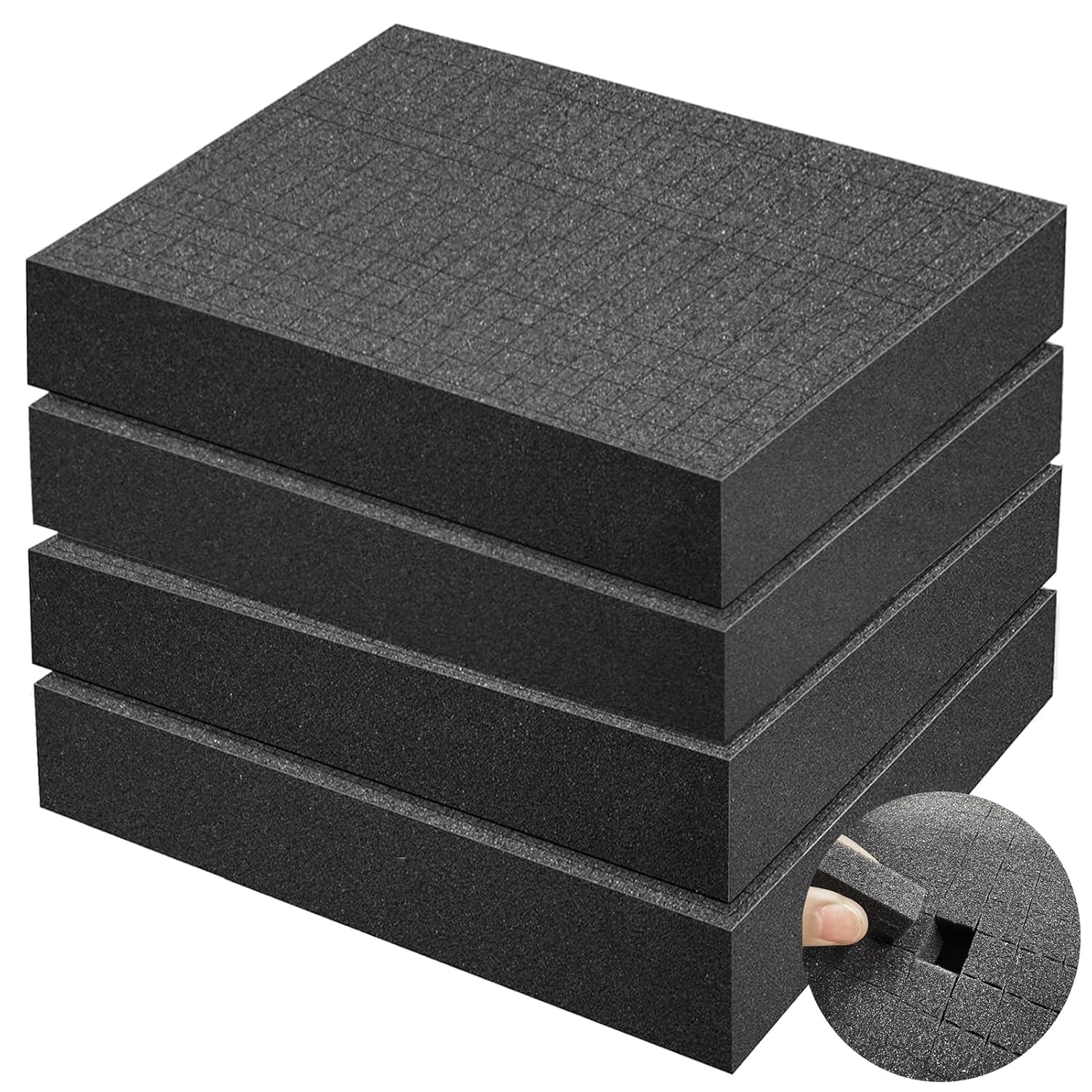 Lot de 4 feuilles de rembourrage en mousse prédécoupées pour boîtes à outils, électronique, expédition et travaux manuels Noir 40,6 x 30,5 x 5,1 cm