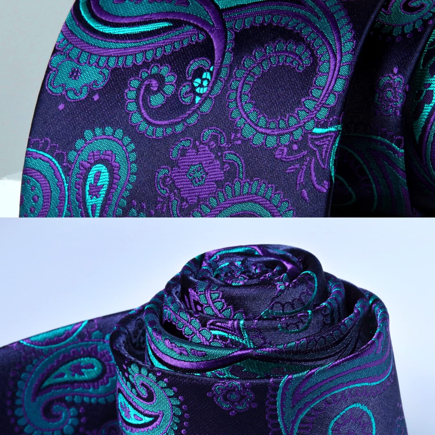 HISDERN Ties for Men Paisley Tie and Pocket Square Woven Classic Floral Mens Ties Handkerchief Set Wedding Party Necktie A1-purple 8.5cm / 3.4 inches in Width