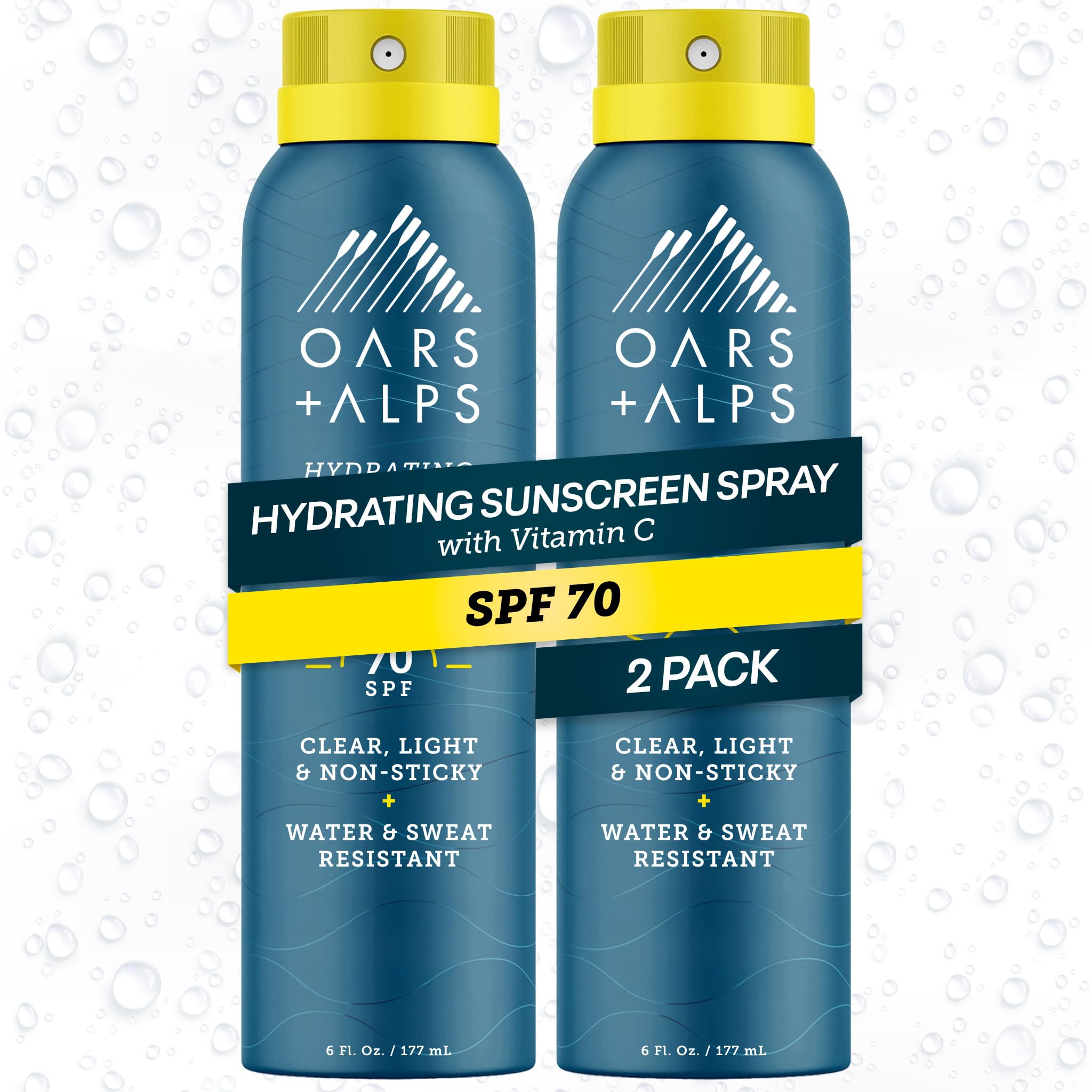 Oars + Alps SPF 70 Face & Body Broad Spectrum Sunscreen Spray | Fast-Absorbing, Lightweight, Non-Greasy, Hawaii Reef Act 104 Compliant,