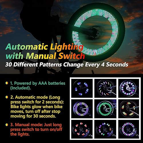 Miniatura 2 de DAWAY Luces LED para rueda de bicicleta, A12, impermeable, luz de radios de seguridad para niños, niñas, hombres y mujeres, 30 divertidos patrones