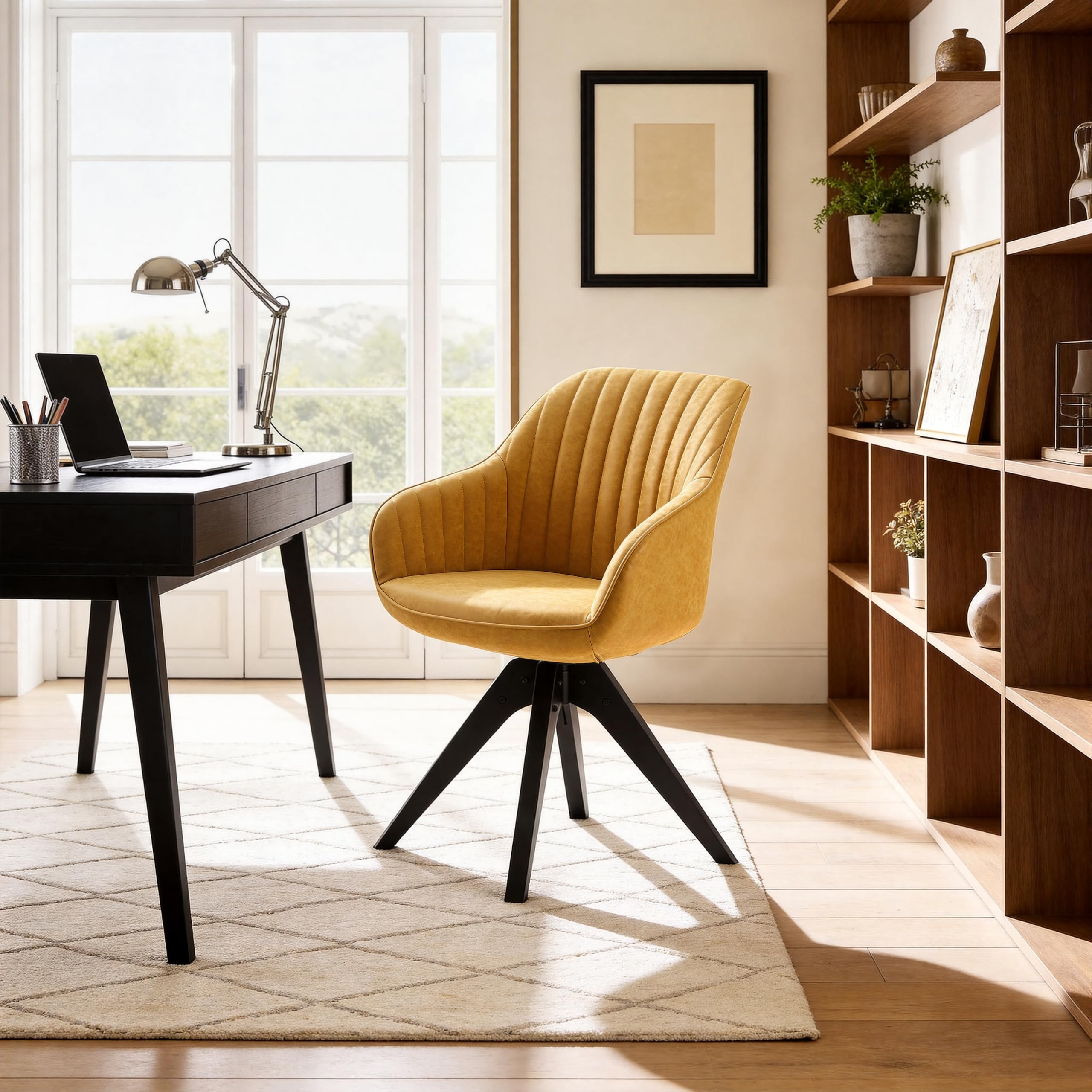 Art Leon Office Chair No Wheels, Mid Century Modern Swivel Accent Chair