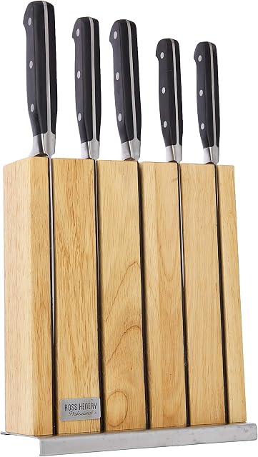 Ross Henery Professional Knives, 5 Piece stainless steel kitchen knife set in Magnetic Slot Block