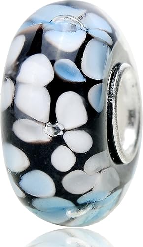 Miniatura 2 de RUBYCA Flor rosa de Murano de cristal europeo encanto cuentas núcleo de color plateado para la fabricación de joyas DIY 6pcs