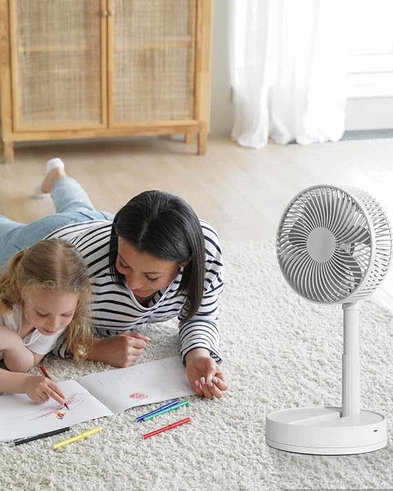 Desk Fan, 8-Inch Oscillating Portable Fan Rechargeable, 24H Run, 90 Rotate Small Fan for Bedroom, 4 Speeds&8H Timer Quiet Mini Travel Fan, Battery Powered USB Fans for Office&Home, White