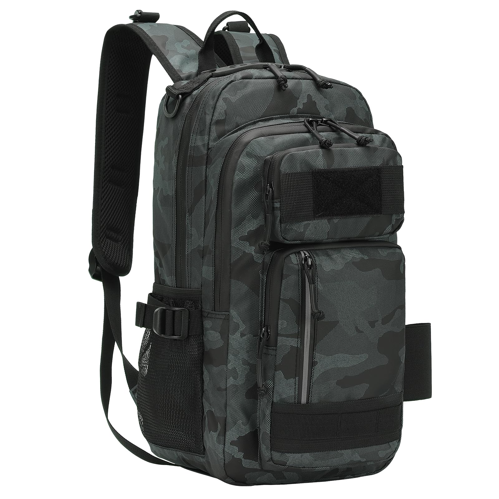 SUIKIHUM 35L Fishing Backpack with Rod Holder, Waterproof Tackle Backpack, Sling Crossbody Fishing Bag for Fishing Camping Hiking Hunting, Dark Camouflage