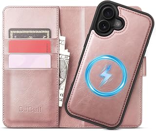 DJBull 2-in-1 Detachable Wallet Case for iPhone 16 6.1" RFID Blocking Flip Folio with Card Holder | PU Leather Shockproof Protective Cover Women Men for Apple 16 Phone Case Pink
