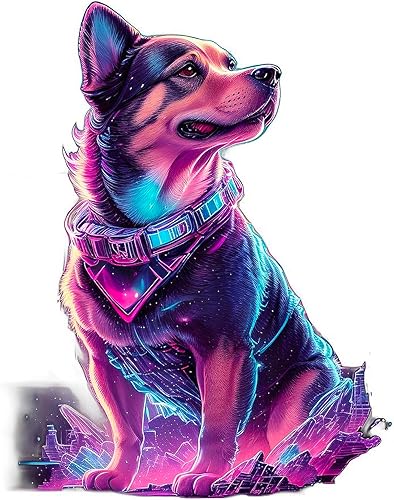 Miniatura 2 de CafePress Adorno navideño redondo de MDF de 4 pulgadas para perro futurista