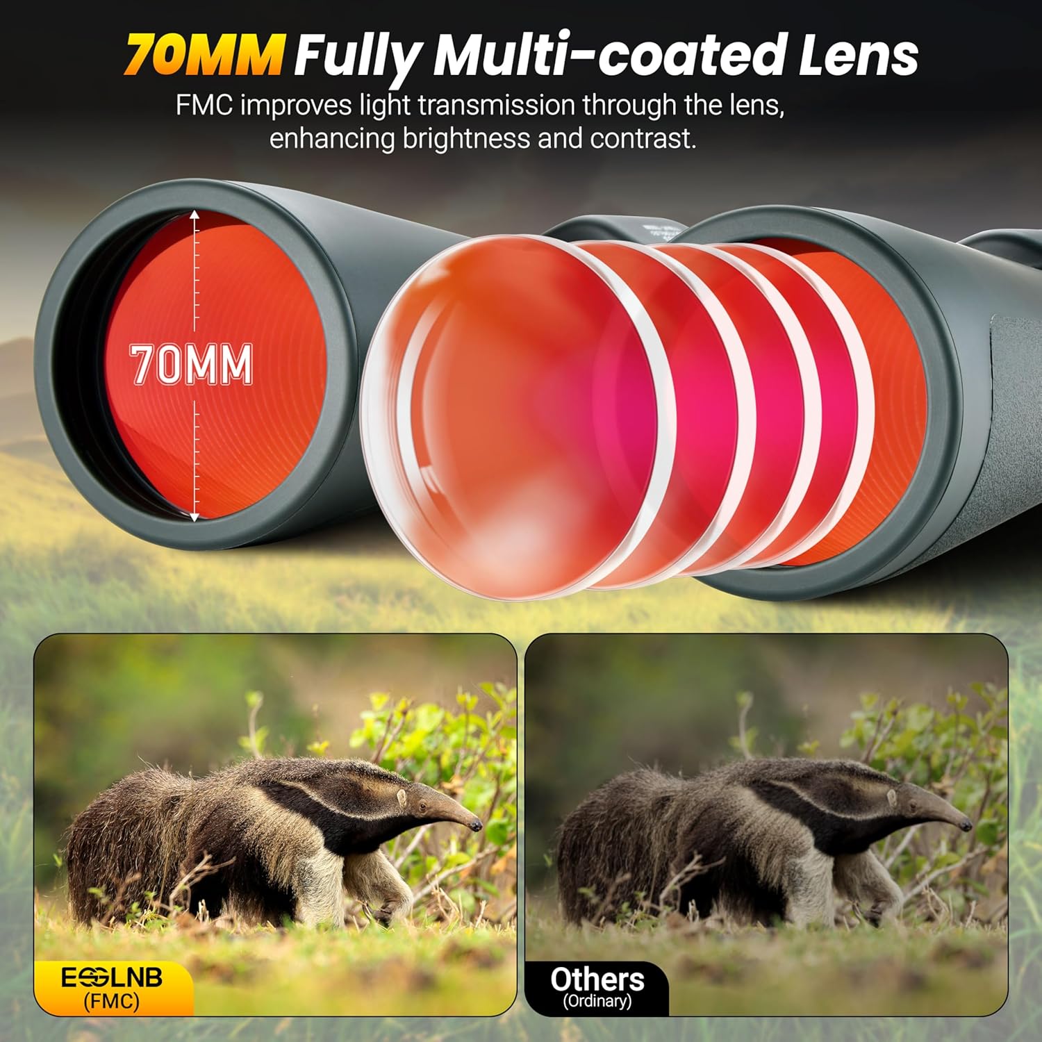 ESSLNB 15X70 Giant Binoculars Astronomy with Tripod Adapter Phone Adapter and Carrying Bag FMC Waterproof Binoculars for Adults