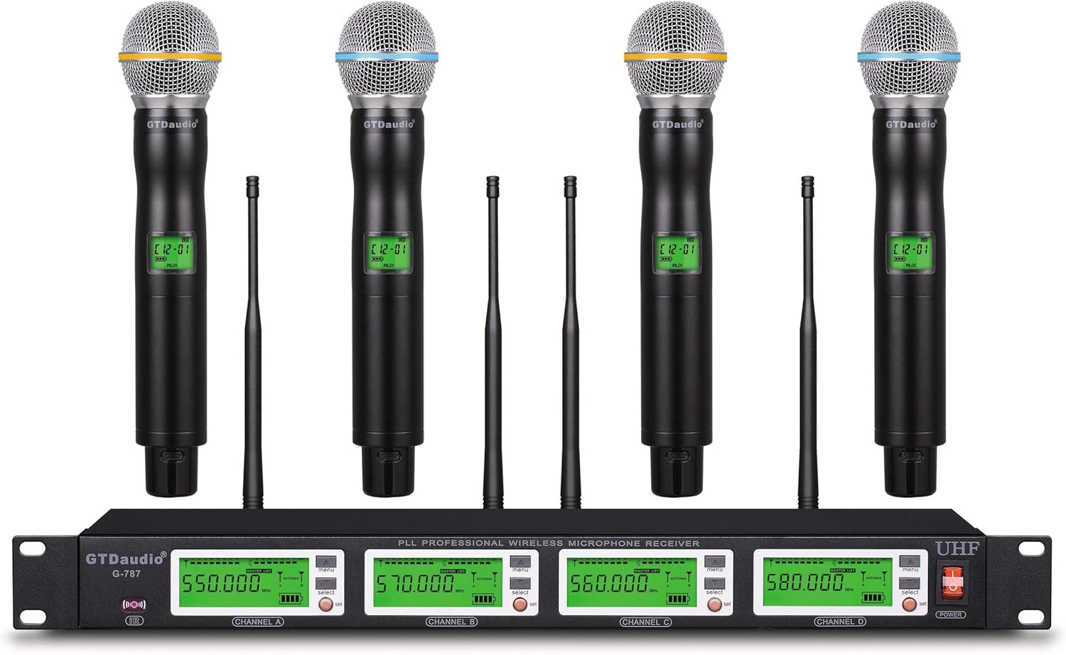GTD Audio 4x800 Selectable Frequency Channel UHF Diversity