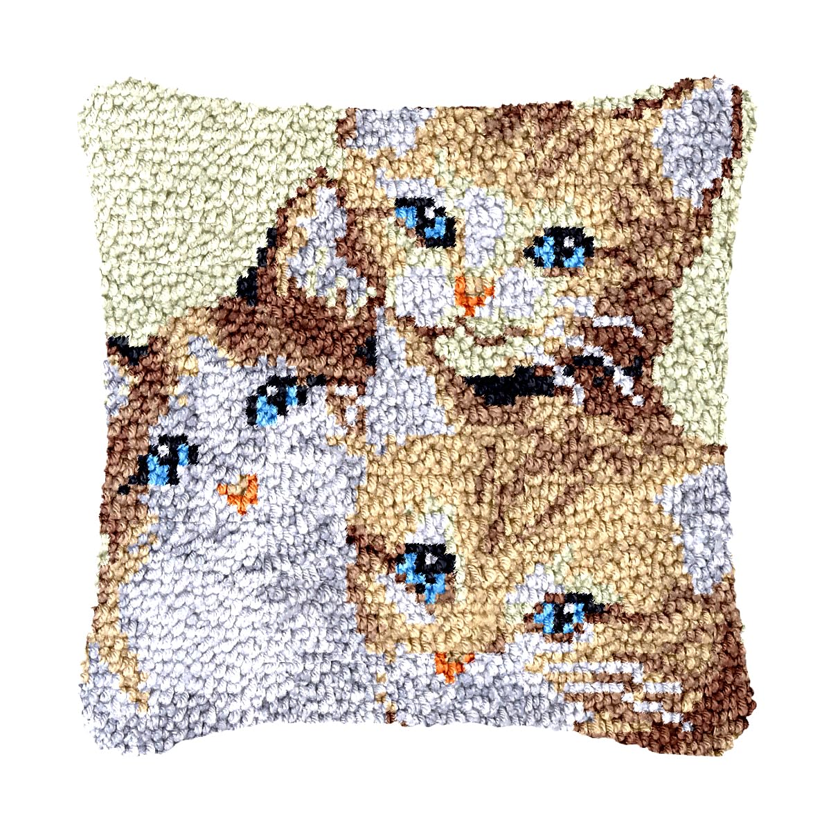 bositigo Cat Latch Hook Pillow Kit for Adults &amp; Kids, DIY Pre-Printed Canvas Craft, 17x17 Inch Decorative Cover for Sofa Cushions, Bedroom Decor (Cat Pattern 7)