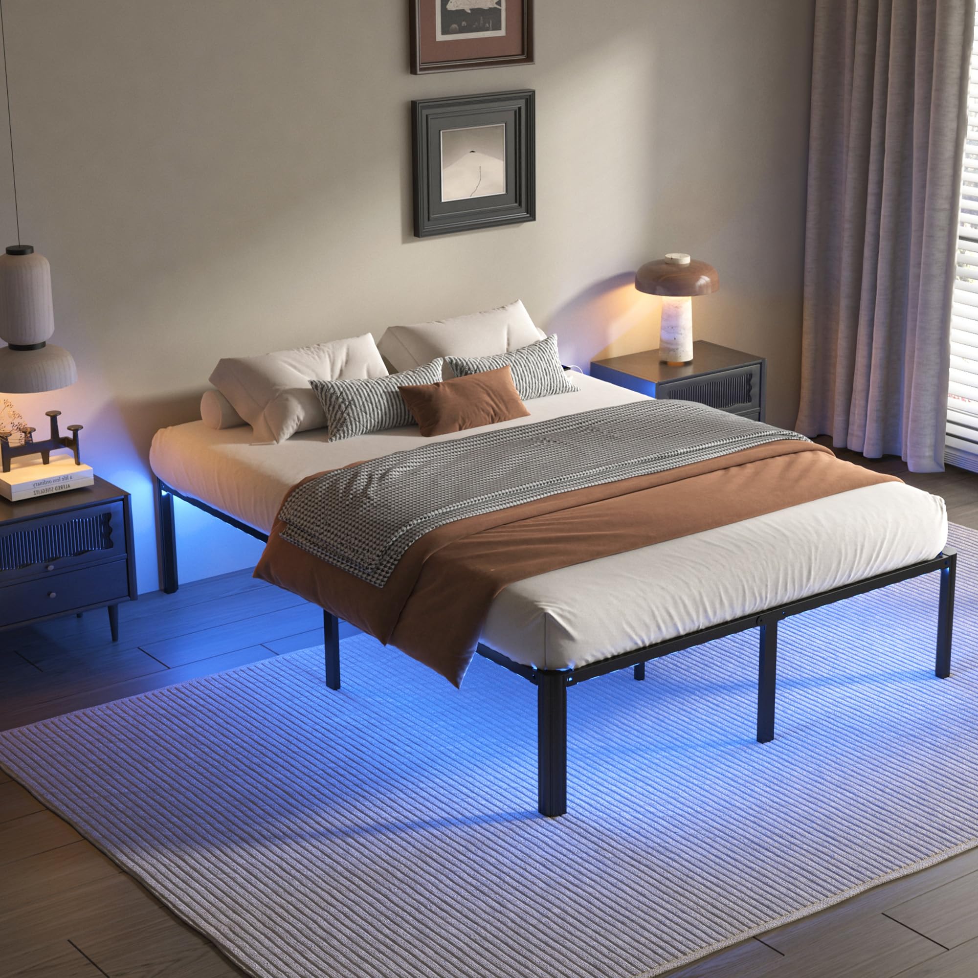 Photo 1 of ***MISSING PARTS***(FOR PARTS ONLY)
DORITRON Queen Bed Frame with Led Lights, 14 inch Heavy Duty Metal Platform Bed Frame Queen Size with Charging Station, No Box Spring Needed, Noise Free