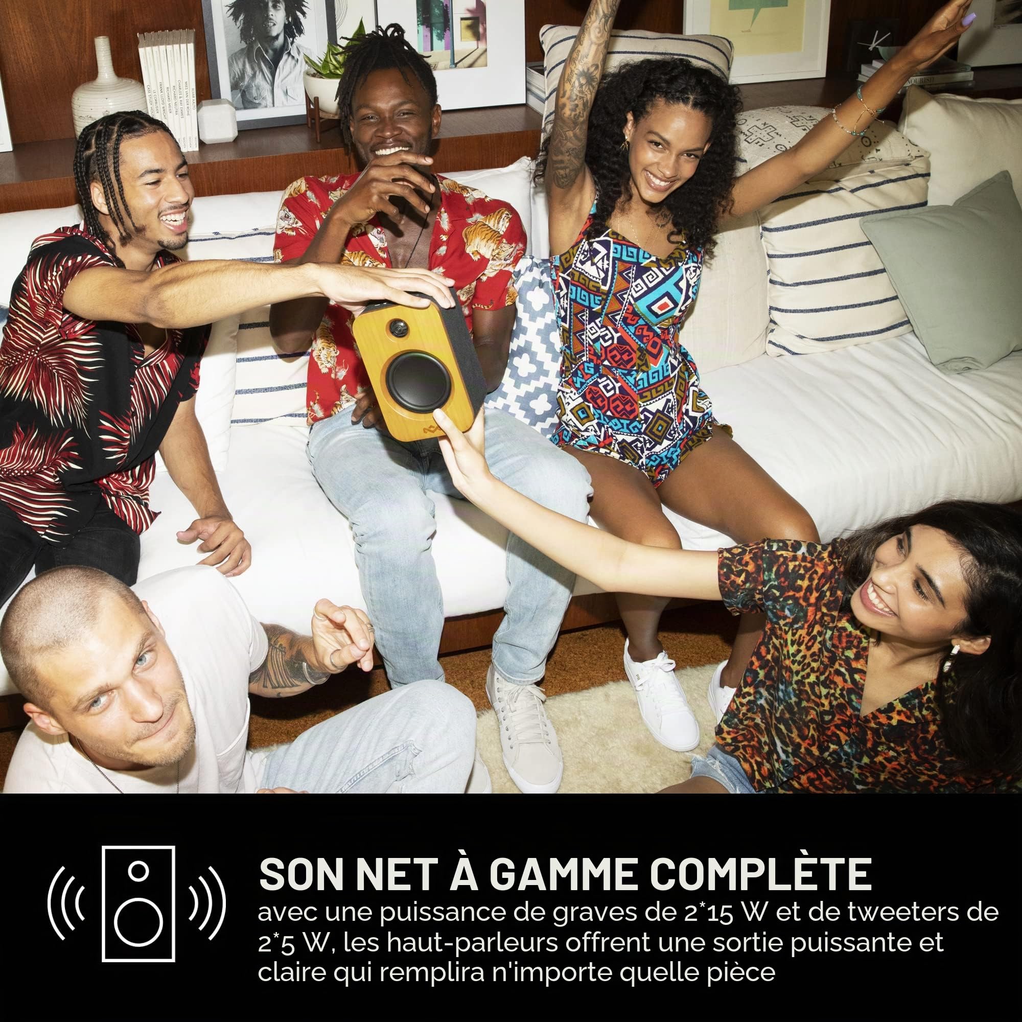 House of Marley Get Together Duo Enceintes Bibliothèque - Enceintes Bluetooth avec Entrée AUX, Compatibles avec Platine Vinyle - Enceinte Active Haute Définition, Conception Durable