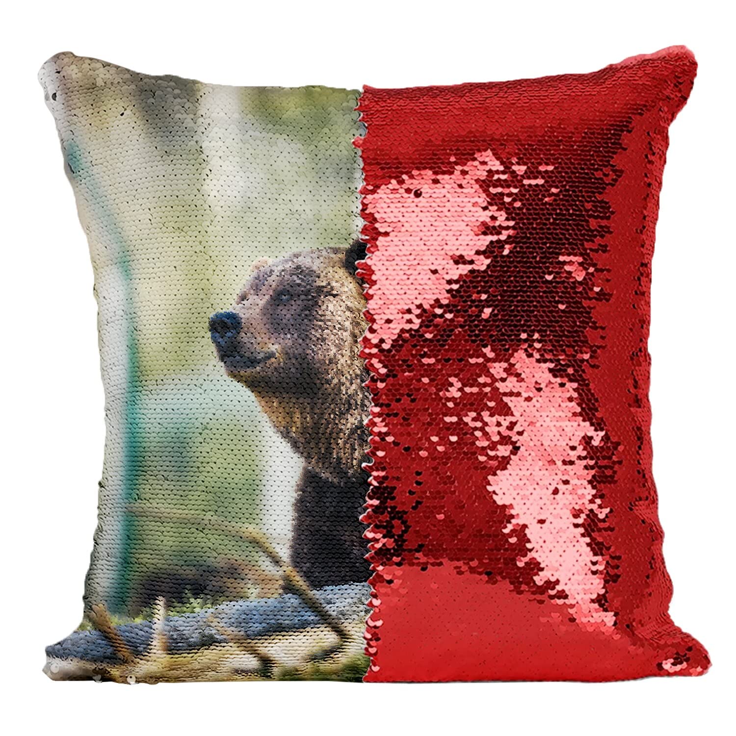 Coussin ours brun grizzly pour salon chalet et nature