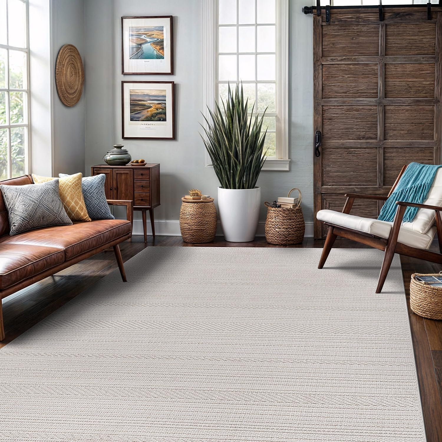 Indoor Area Rug 8x10 White Polyester Indoor Rugs Abstract Soft Loop Easy Clean Carpet for Living Room Bedroom Dining Room Hallway Office Entryway (8 X 10 White)