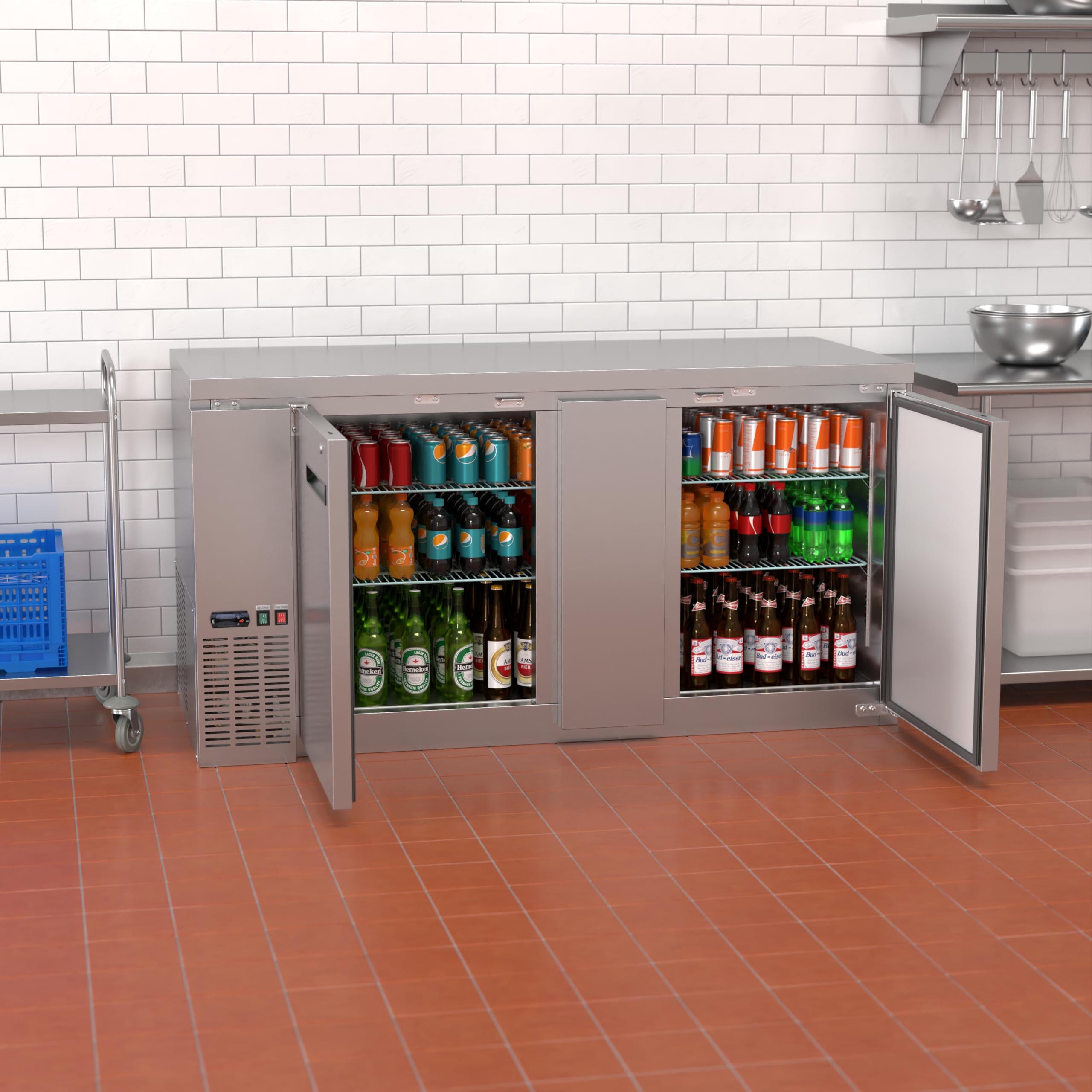 Krollen Industrial Ubb-3-Hc 69" Stainless Steel Counter Height Solid Door Back Bar Refrigerator Beverage Cooler For Beer Soda Wine With LED Lighting on Fridge.com - View 5
