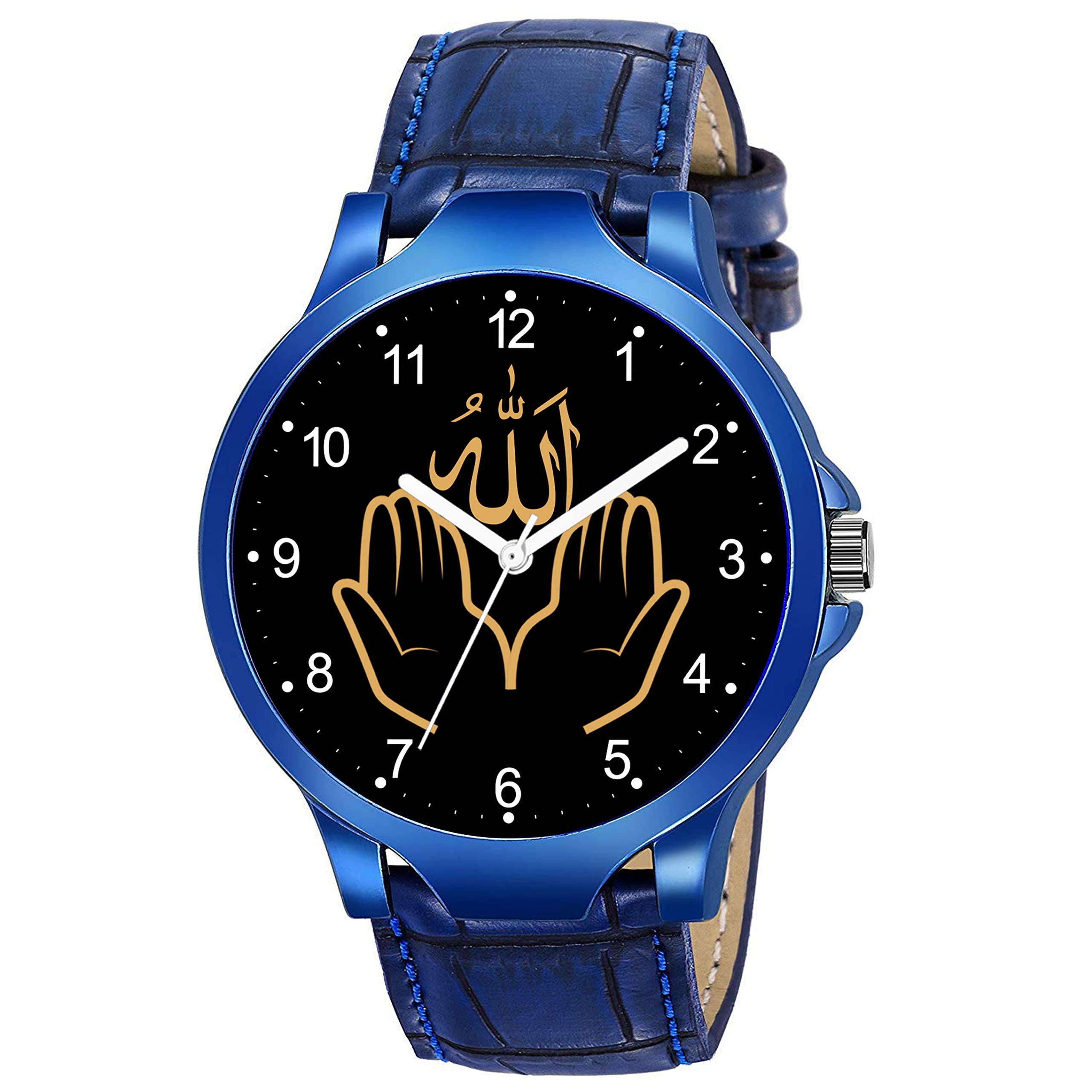 Skoal Analogue Islamic Allah Ki Dua Design Round Numeric Dial Latest Fashion Attractive Black Leather Strap Stylish Wrist Watch for Men and Boys, Pack of 1 - NUM1016BUL (B0CG2DDWCV) Amazon Price History, Amazon Price Tracker