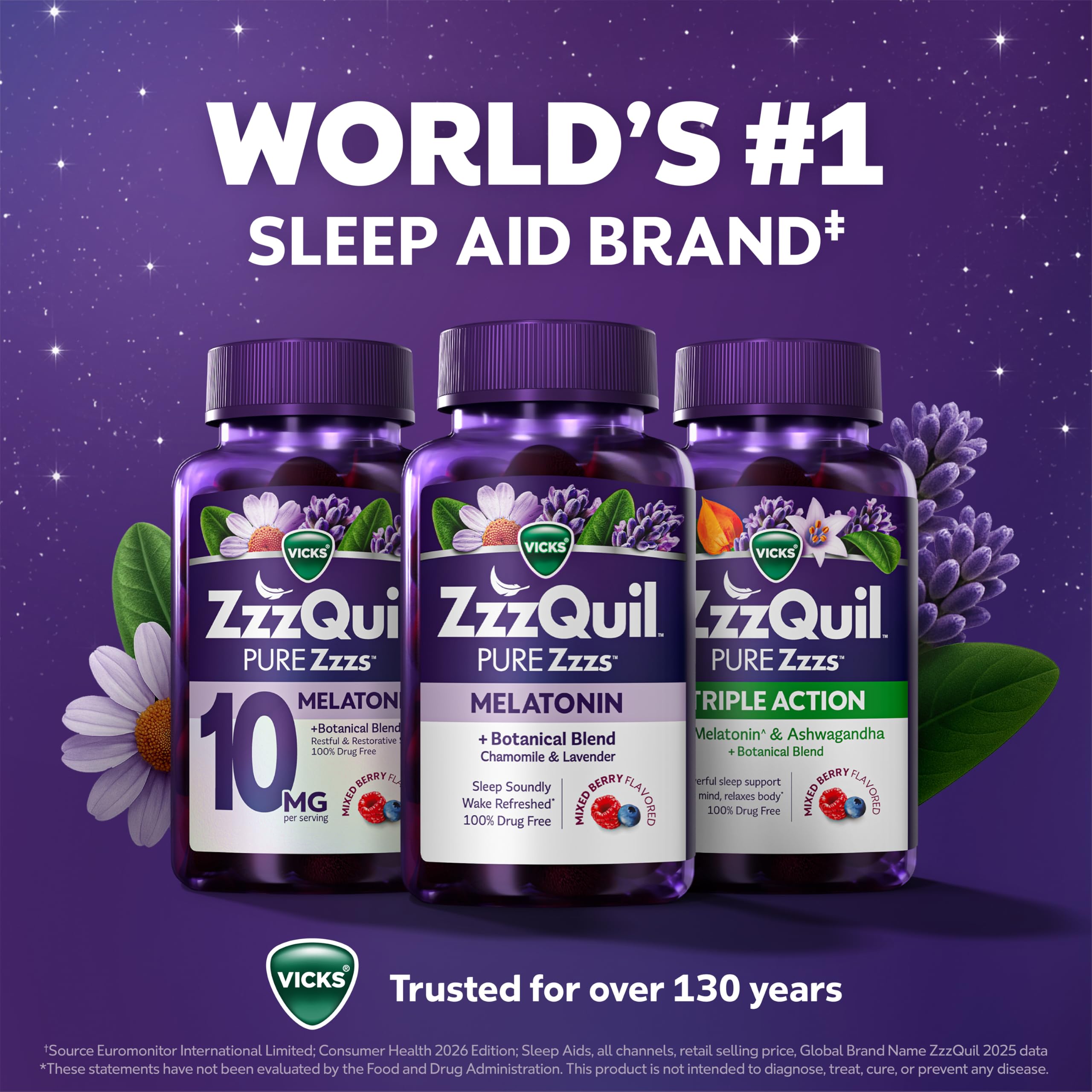 ZzzQuil, Pure Zzzs Melatonin Gummies, Sleep Aid, Melatonin 2mg, with Chamomile and Lavender, Melatonin Sleep Gummies, Sleep Aids for Adults, Wildberry Vanilla Flavored, 72 Sleep Gummies — Amazon image 7