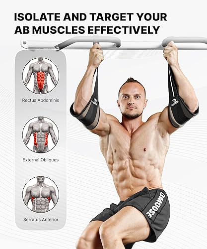 Miniatura 7 de DMoose Fitness Correas colgantes para abdominales para barra de dominadas y entrenamiento de fuerza central, correas de ejercicio acolchadas suaves
