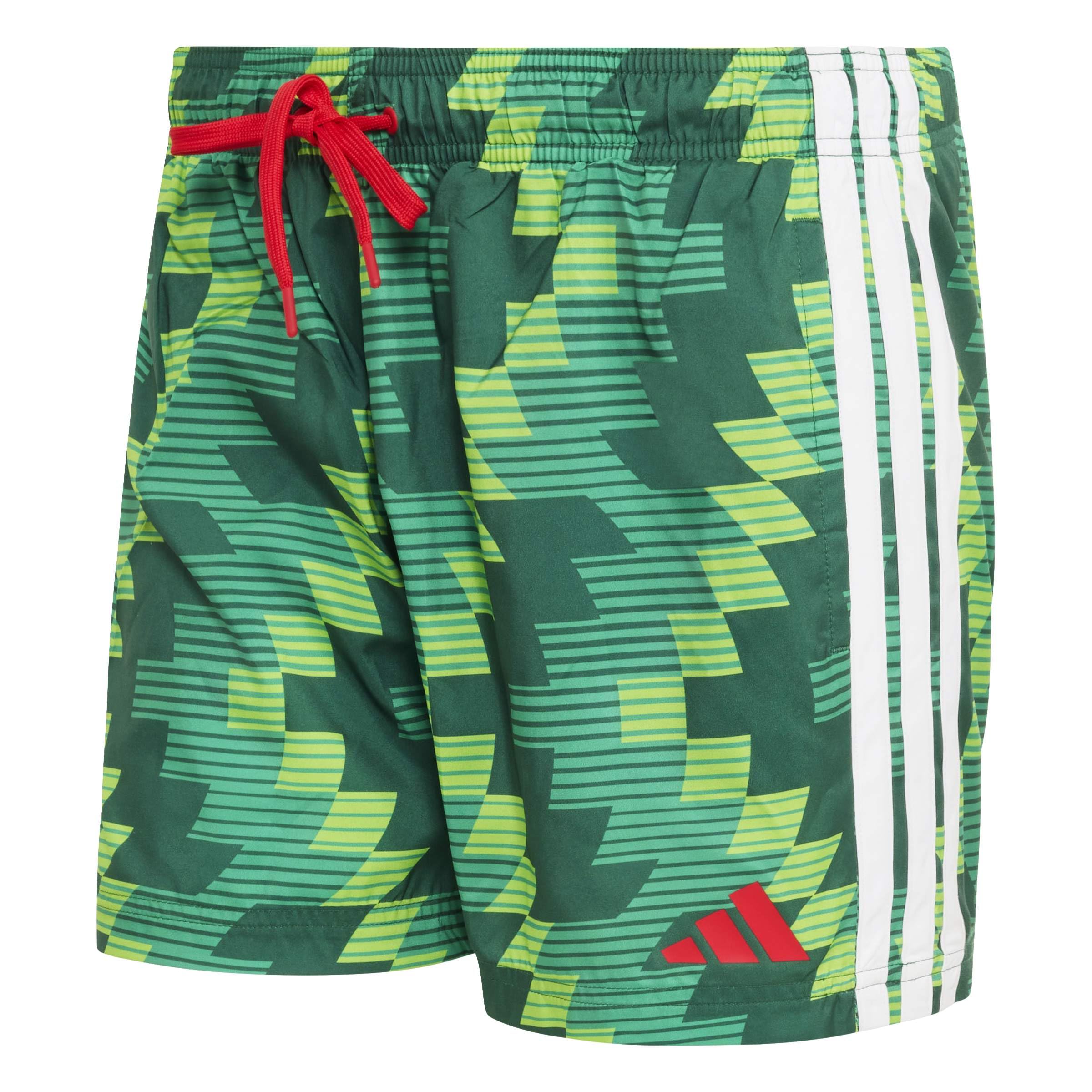 adidas Men's Football-Inspired Graphic Swim 5 Inch Swimwear, semi Solar Green/Better Scarlet, XL