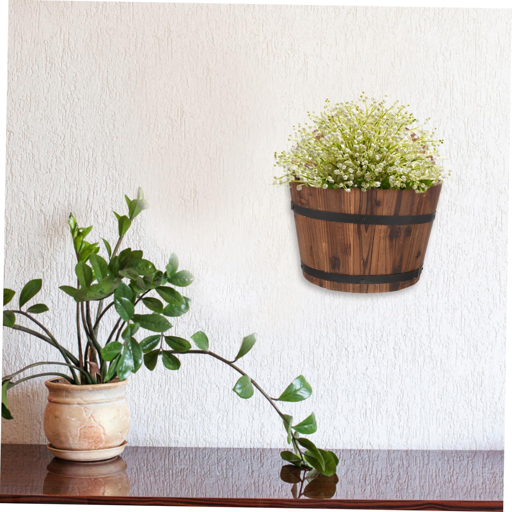 Vaso da Fiori Sospeso in Legno per Esterni e Interni, Portavaso da Parete Salvaspazio, Fioriera da Appendere al Muro per Balcone, Decorazione Contemporanea e Resistente