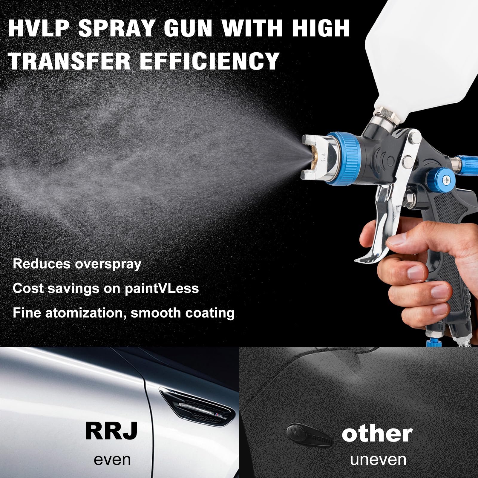HVLP - Pistola pulverizadora de pintura, sistema de alimentación por gravedad de aire con 4 boquillas de 1.4/1.7/2.0/2.5 mm y regulador para eficiencia, pistola de pintura automotriz para coche