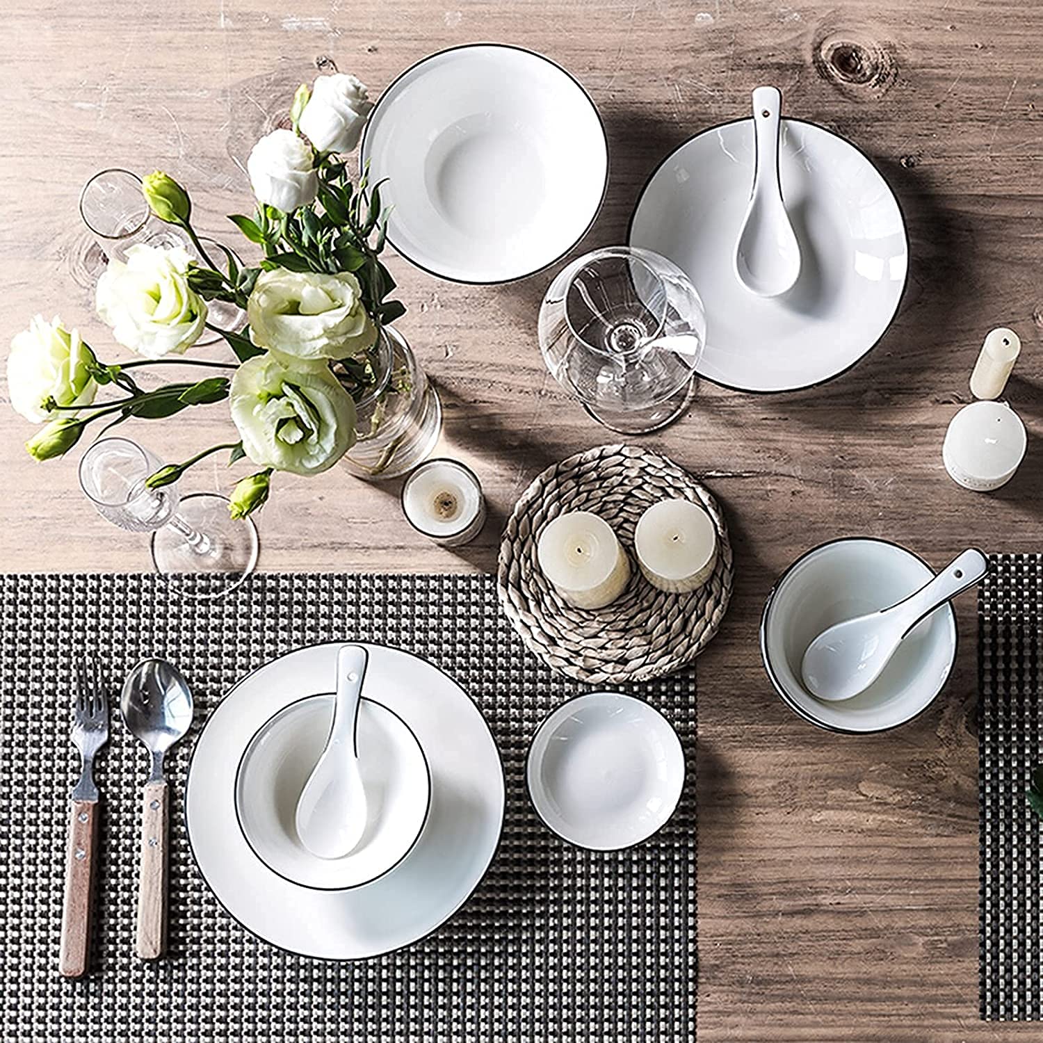 Amazon.co.jp: 豪華な骨中国の食器用品セット 20pieces-ceramicsの食器