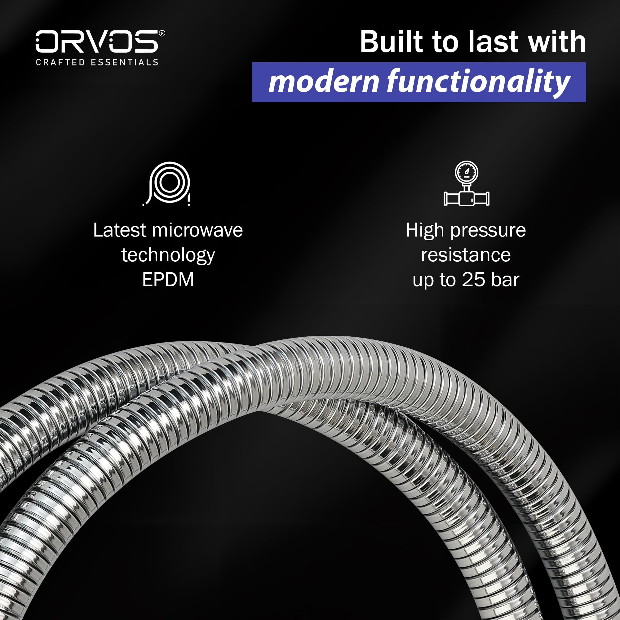 Orvos Shower hose pull out, Stainless steel outer hose, with nylon braided inner tube, 1.5 meter, for hand showers and health faucets in high end luxury bathrooms 2
