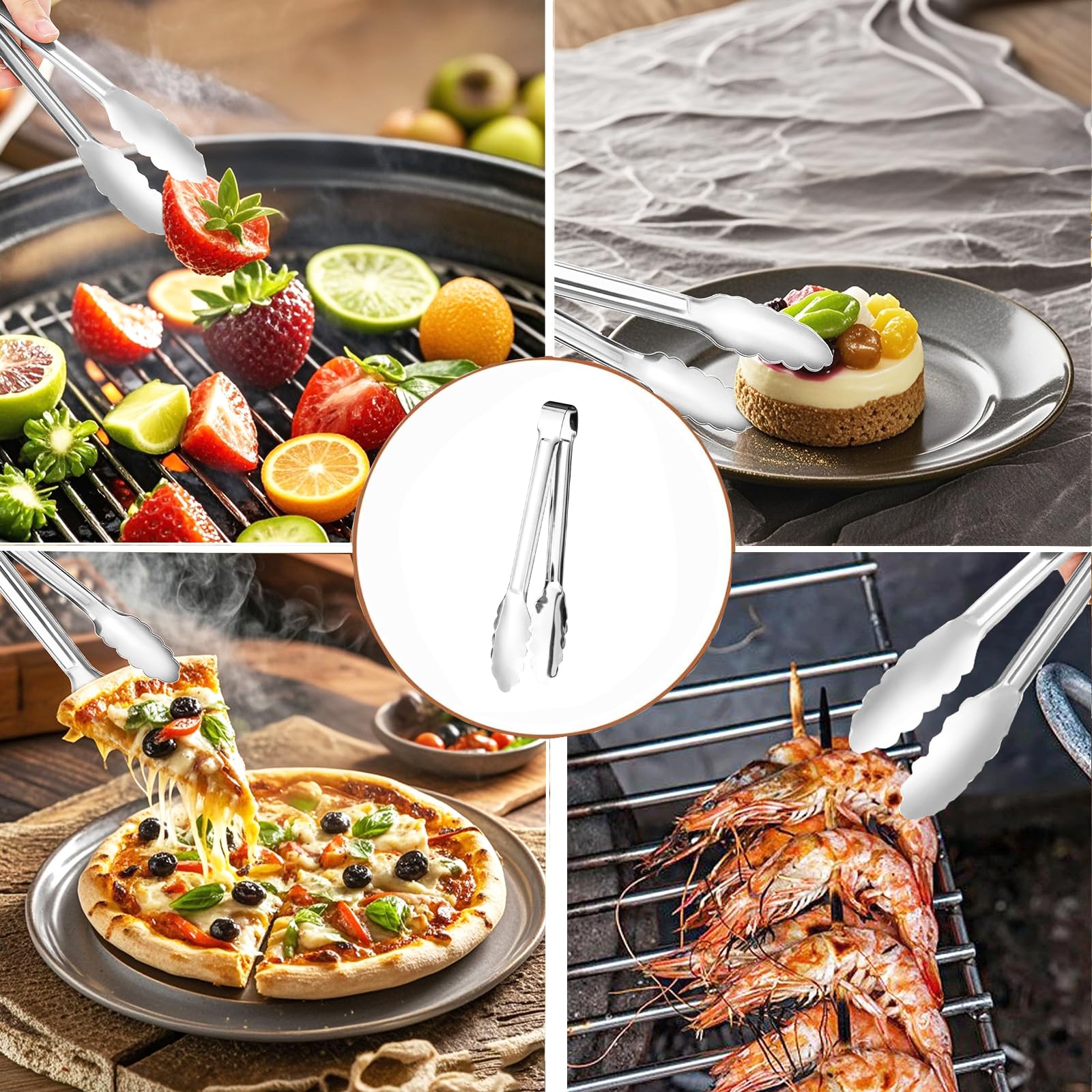 Edelstahl-Servierzangen, vergoldet oder versilbert, 22,9 cm, robust, langlebig, Grillklemmen, Design für Hochzeiten, Partys, Bankette, Buffets, Familienfeiern, Küche, Kochen, Servieren, Clip, 6 Stück