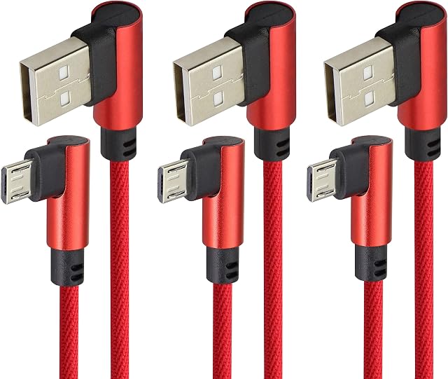 AAOTOKK 6 Ft Right Angle Micro USB Charging Cable 90 Degree USB 2.0 A to USB Micro High Speed Android Sync & Charging Cord for Galaxy S7 S6 J8 J7 Note5,Kindle,LG,PS4,Smartphones&More(Red/3-Pack)
