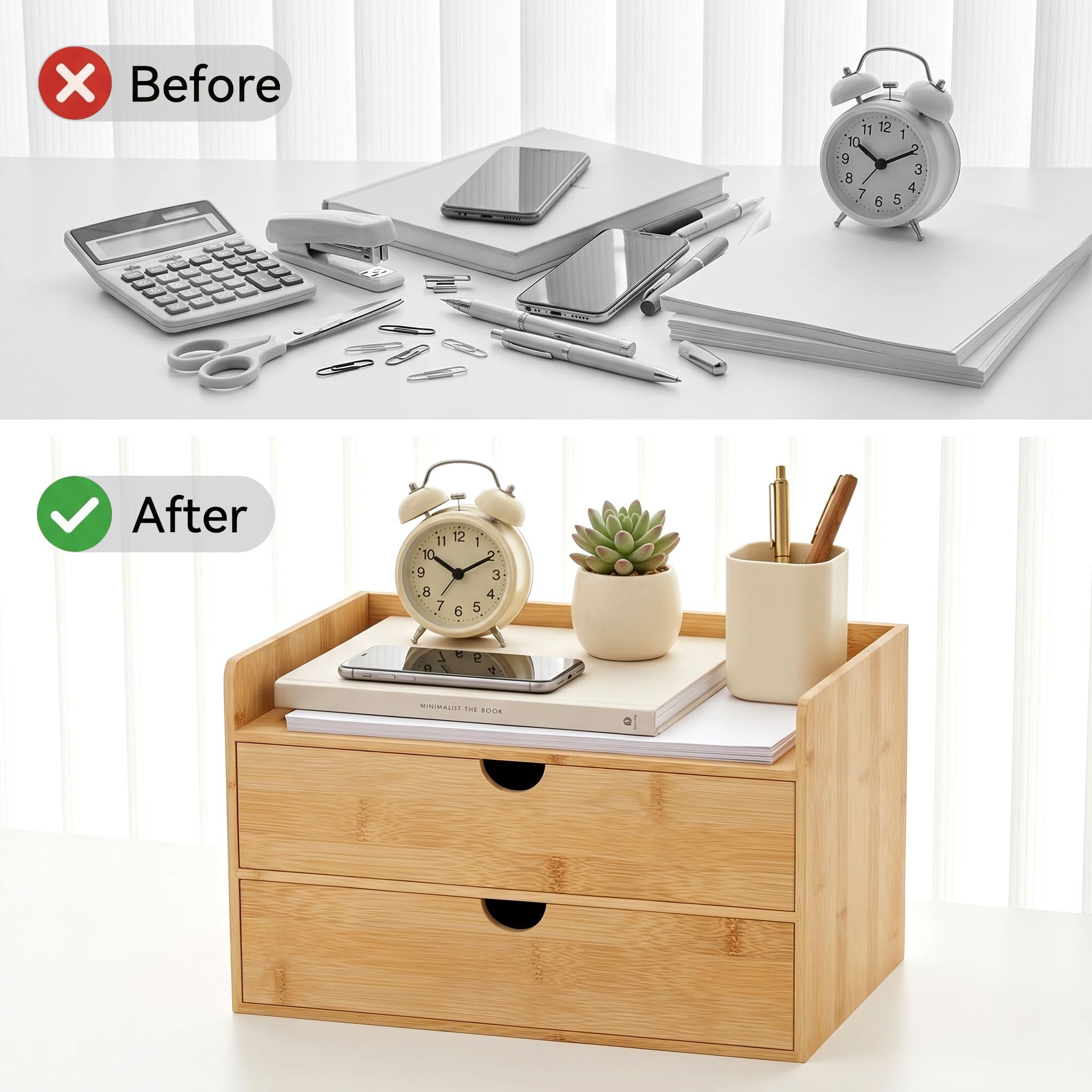 Organizer da scrivania con cassetti, organizer da scrivania in bambù | Organizzatore per cassetti da scrivania in legno bianco naturale per banconote, forniture per ufficio, cosmetici, sigilli, nessun