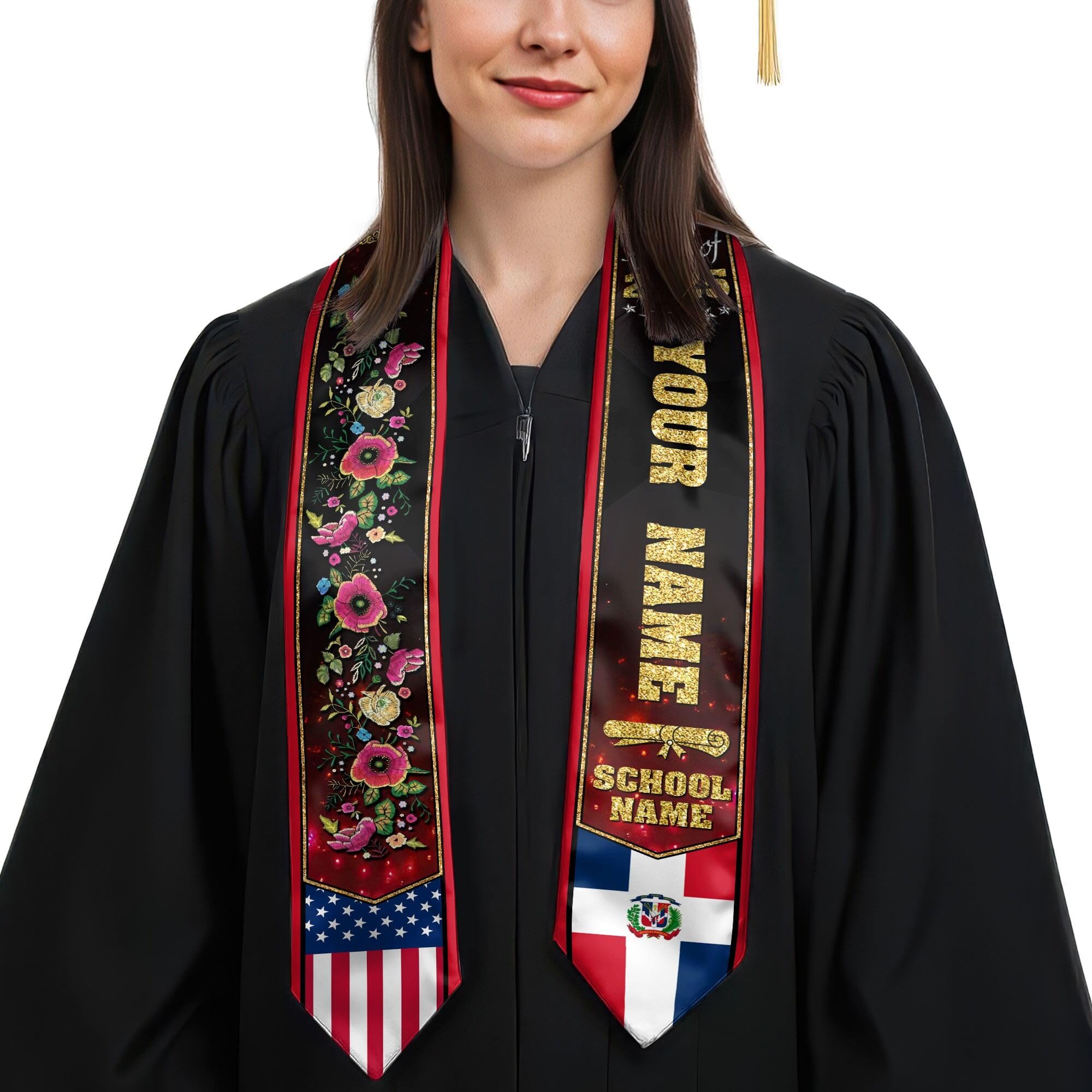 MonkeyVan Personalized Graduation Stole for Dominican Republic Senior, Dominican Flag Graduation Sash Class of 2025 Gifts S328
