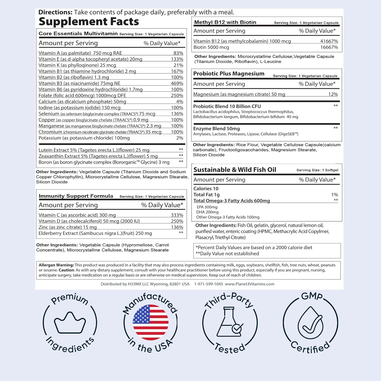 Daily Vitamin Packs for Men & Women – Immune, Energy & Heart Support with Vitamin D3, Omega-3, Probiotics, Methyl B12 & Vitamin C – Multivitamin with Lutein – Planet 3 Vitamin Packs, 30 Packets - Image 9