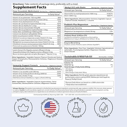 Miniatura 7 de Planet 3 Paquetes de vitaminas, vitaminas diarias tanto para hombres como para mujeres, energía, apoyo inmunológico y cardíaco | Multivitamínico,