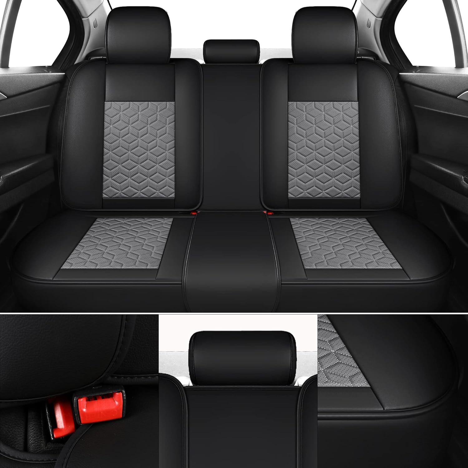 Tapha Executive Leatherette Car Seat Cover & Cushion Set, Breathable and Water-Resistant, Universal Fit for Car SUV & Truck (Front and Rear Seats, Black & Grey) (TAP-01-B3)