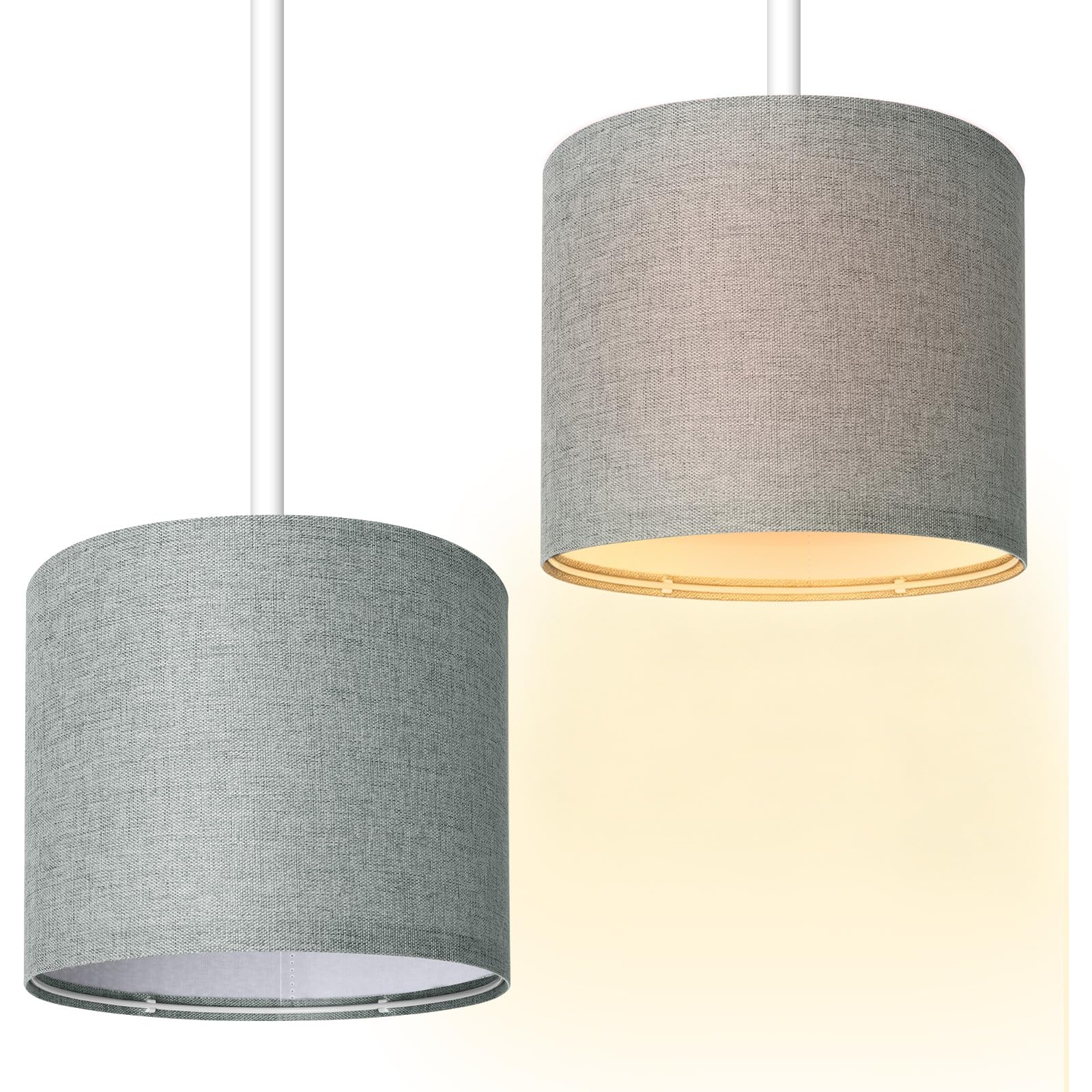 2pcs Lamp Shade Grey Drum Lampshade for Ceiling Table and Lamps Pendant Lights Linen Blend Replacement Lampshades 20x18 cm