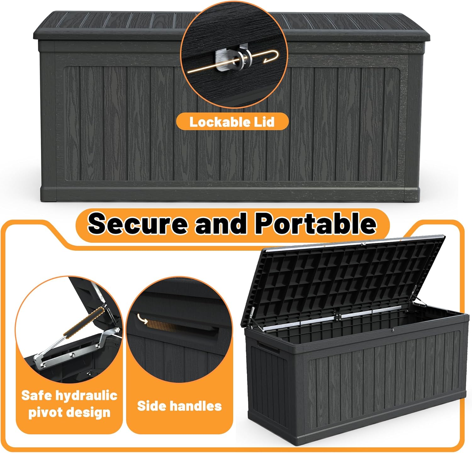 260-Gallon XXL Waterproof Outdoor Deck Storage Box - Heavy-Duty, Lockable, Dual-Wall Resin for Patio Furniture, Cushions, Garden Tools & Pool Equipment (Doubles as Bench/Table, 440lbs Capacity)