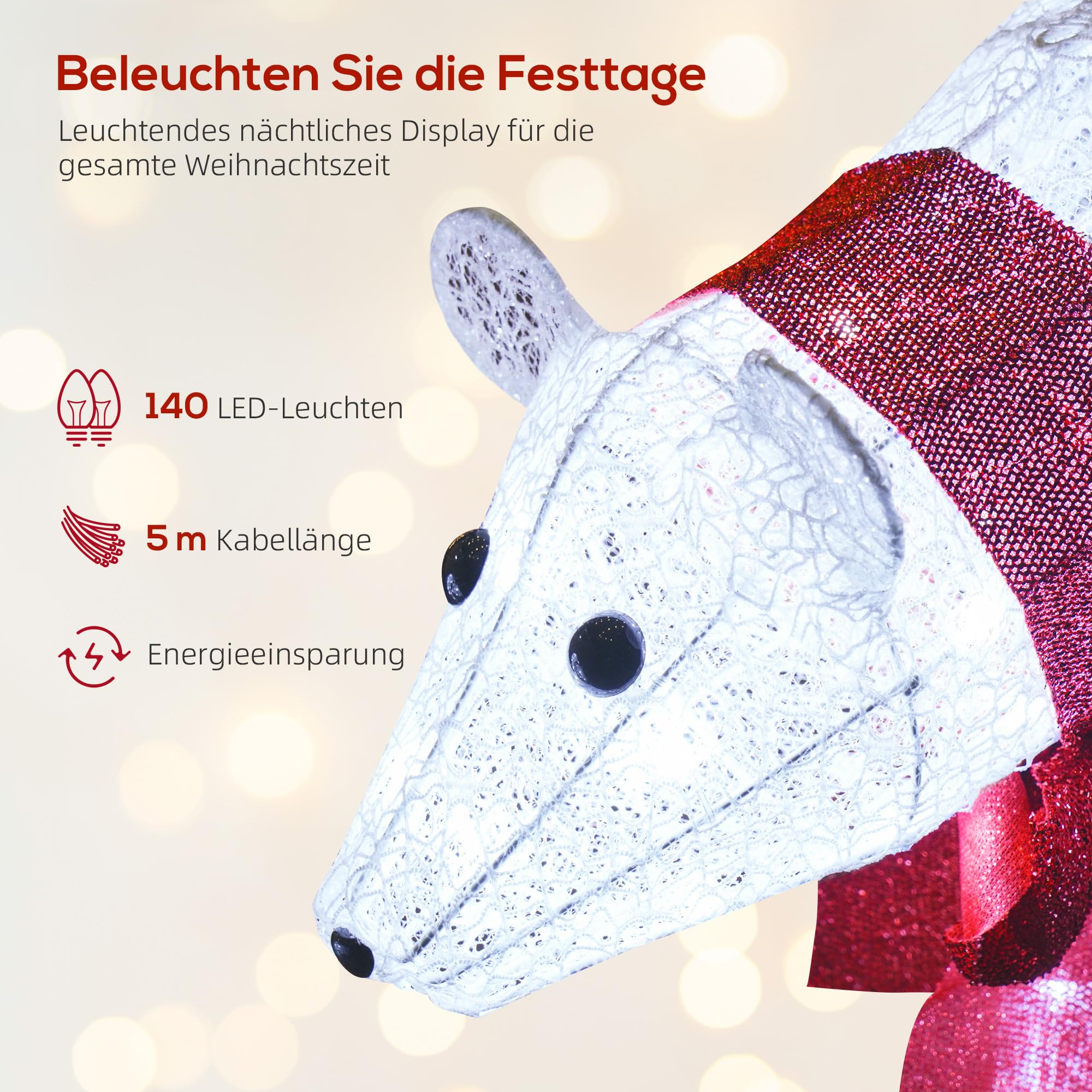 Outsunny Weihnachtsdekoration Eisbärenfamilie Mutter und Jungtier mit Timer | 140 Weiße LEDs, Beleuchtet Weihnachtsdeko, für Innen- und Außenbereich, Weihnachtsbeleuchtung
