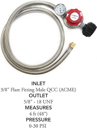 Miniatura 2 de GasOne Regulador de propano 2123+50105 y manguera de 0-30PSI con adaptador de montaje macho, 4 pies